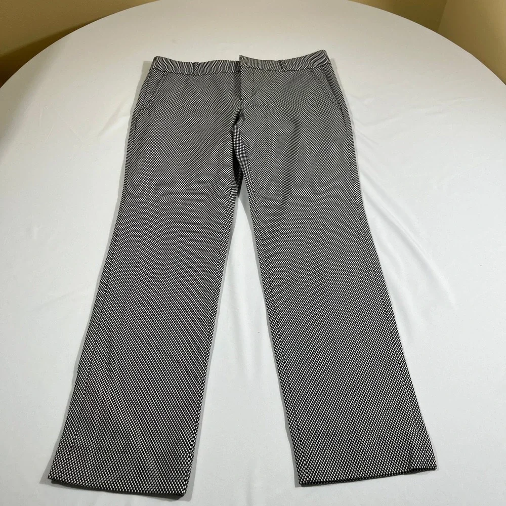 Banana Republic Ryan Pants Women 8 Black White Textured Geometric Straight Leg